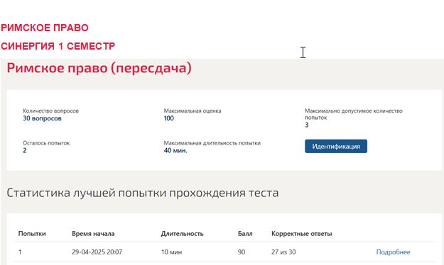 Римское право. 1 семестр. Синергия Результаты теста по римскому праву