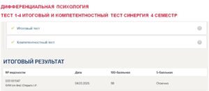 Дифференциальная психология, тест 1-4, итоговый и компетентностный тест – 4 семестр. Синергия Дифференциальная психология, тест 1-4, итоговый и компетентностный тест