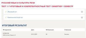 Русский язык и культура речи, тест 1-7 итоговый и компетентностный тест