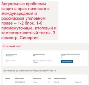 Актуальные проблемы защиты прав личности в международном и российском уголовном праве – 1-2 блок, 1-6 промежуточные, итоговый и компетентностный тесты, 3 семестр, Синергия Актуальные проблемы защиты прав личности в международном и российском уголовном праве – 1-2 блок, 1-6 промежуточные, итоговый и компетентностный тесты