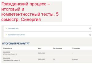 Гражданский процесс – итоговый и компетентностный тесты, 5 семестр, Синергия