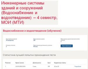 Инженерные системы зданий и сооружений (Водоснабжение и водоотведение) – 4 семестр, МОИ (МТИ)