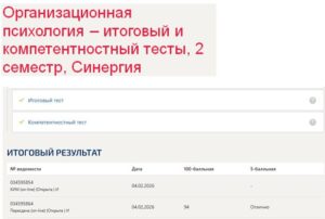 Организационная психология – итоговый и компетентностный тесты, 2 семестр, Синергия Организационная психология – итоговый и компетентностный тесты