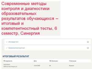 Современные методы контроля и диагностики образовательных результатов обучающихся – итоговый и компетентностный тесты, 6 семестр, Синергия Современные методы контроля и диагностики образовательных результатов обучающихся – итоговый и компетентностный тесты