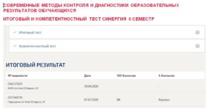 Современные методы контроля и диагностики образовательных результатов обучающихся, итоговый и компетентностный тест, 8 семестр – Синергия
