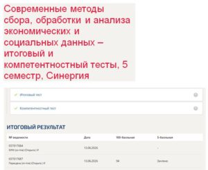 Современные методы сбора, обработки и анализа экономических и социальных данных – итоговый и компетентностный тесты, 5 семестр, Синергия