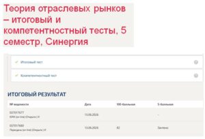 Теория отраслевых рынков – итоговый и компетентностный тесты, 5 семестр, Синергия Теория отраслевых рынков – итоговый и компетентностный тесты