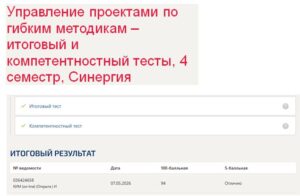 Управление проектами по гибким методикам – итоговый и компетентностный тесты, 4 семестр, Синергия