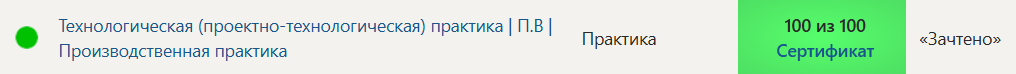 Результат практики H-24740 Результат практики H-24740: 100 из 100 — «Зачтено»
