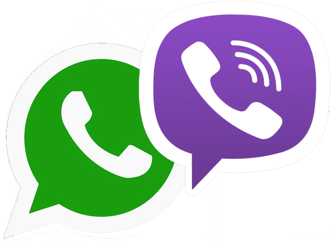 Логотипы популярных мессенджеров WhatsApp и Viber Логотипы WhatsApp и Viber
