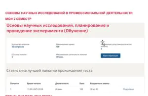 Основы научных исследований в профессиональной деятельности. 2 семестр. МОИ (МТИ) Основы научных исследований в профессиональной деятельности