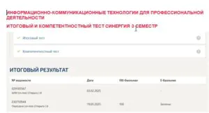 Информационно-коммуникационные технологии для профессиональной деятельности. Итоговый и компетентностный тесты. 3 семестр ответы на тесты. Синергия Информационно-коммуникационные технологии для профессиональной деятельности. Итоговый и компетентностный тесты