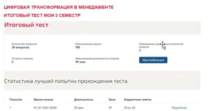 Цифровая трансформация в менеджменте. Итоговый тест. 3 семестр. МОИ (МТИ) Цифровая трансформация в менеджменте