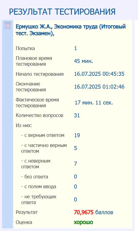 Экономика труда (Итоговый тест. Экзамен)- миту маси