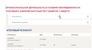 Профессиональная деятельность в условиях неопределенности. Итоговый и компетентностный тест