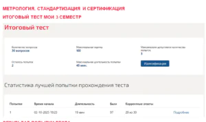 Метрология, стандартизация и сертификация. Итоговый тест. 3 семестр. МОИ (МТИ)1 Метрология, стандартизация и сертификация. Итоговый тест