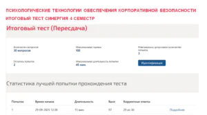 Психологические технологии обеспечения корпоративной безопасности. Итоговый тест. 4 семестр. Синергия Психологические технологии обеспечения корпоративной безопасности. Итоговый тест