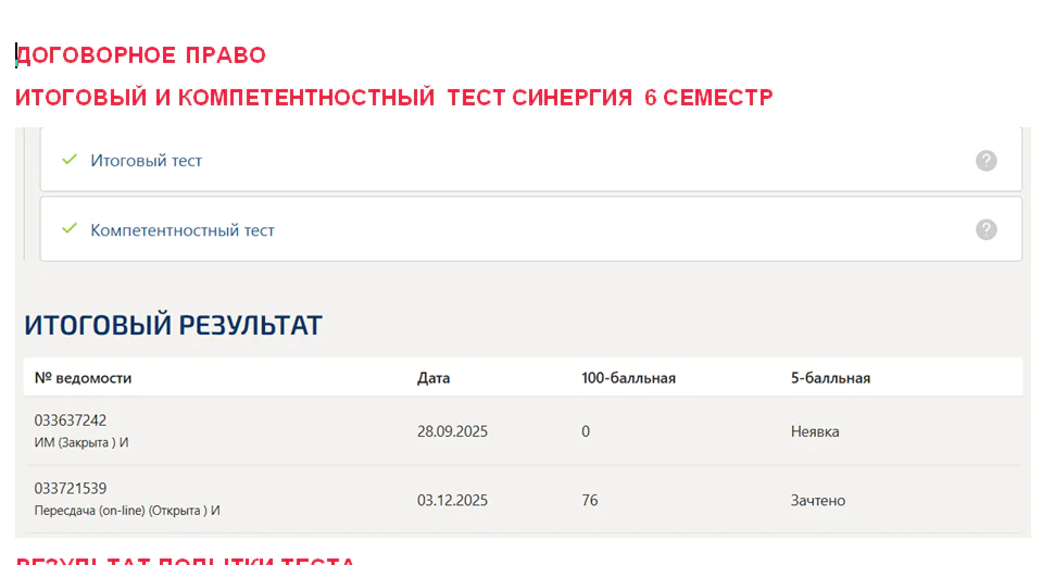 Договорное право. Итоговый и компетентностный тесты