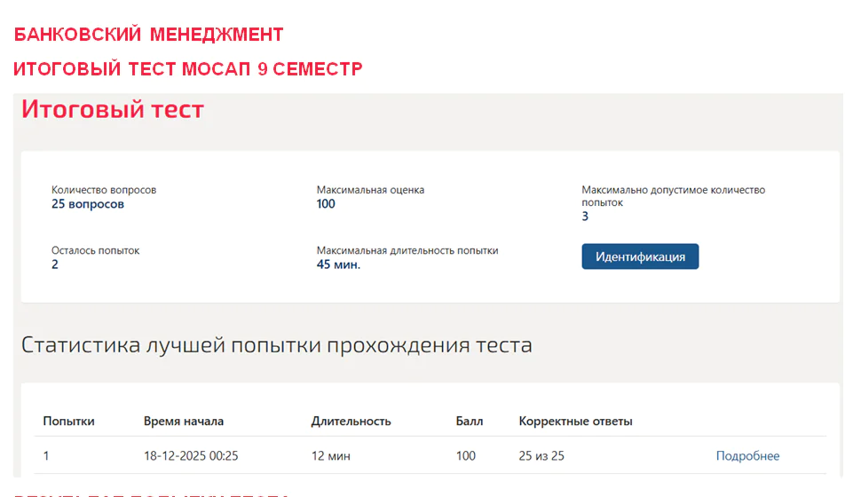 Итоговый тест по банковскому менеджменту