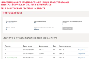 Информационное моделирование (bim) в проектировании электротехнических систем и комплексов. Промежуточные 1-5и итоговый тесты