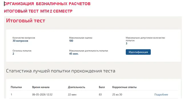Организация безналичных расчетов, итоговый тест