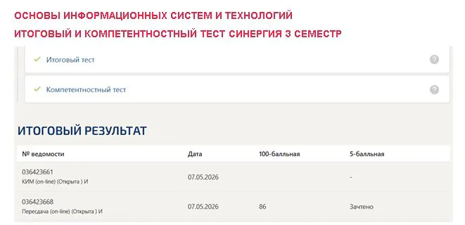 Основы информационных систем и технологий, итоговый и компетентностный тест